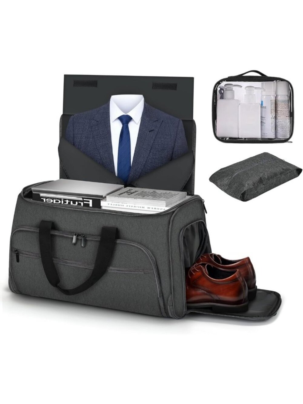 Convertible 2-in-1 Travel Garment Bag, 55L Suitcase with 360° Protection, Grey